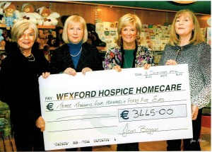 Many thanks to the staff and customers of Boggan's for their generous donation of 3445 euro. Pictured are Joan Boggan, Elizabeth O'Sullivan (Wexford Hospice), Nora Boggan & Linda Carley