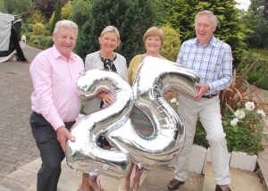 Celebrating 25 years of the Hospice BBQ are some of the original committee members, Paddy Kavanagh, Margaret O'Doherty, Frances Hutton, Michael O'Doherty, (missing from pic, Betty Shorthall and Declan McPartlin). Pic: Christy Farrell